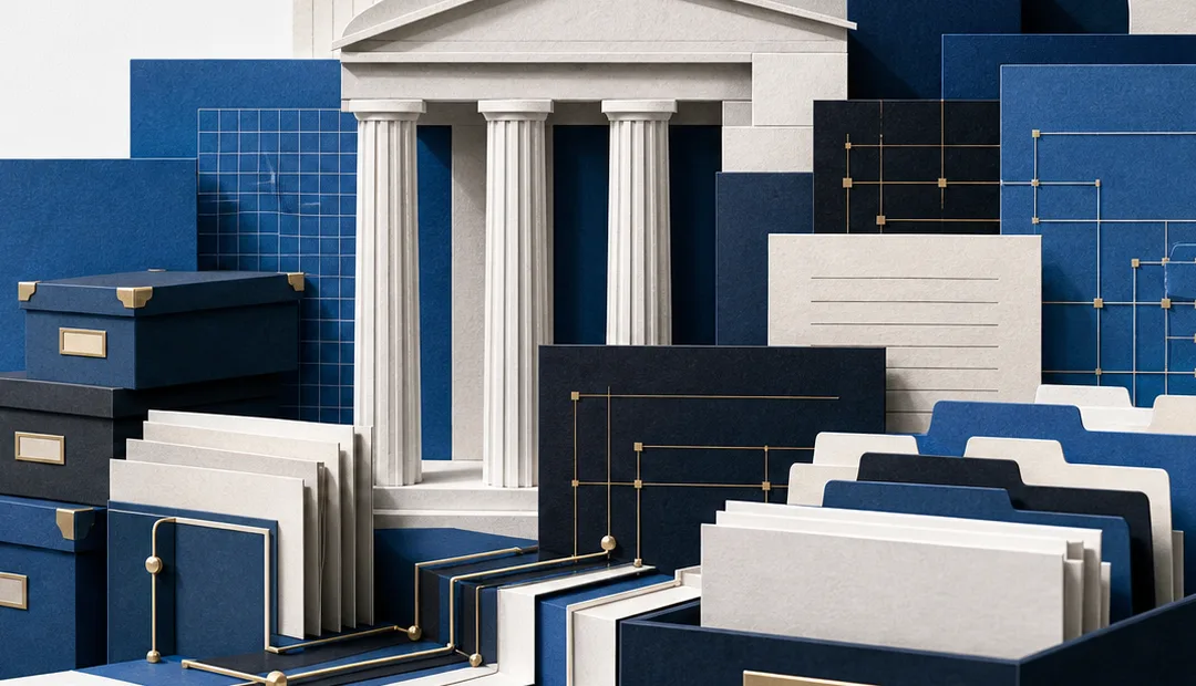 Abstract document pathways leading through an institutional records system